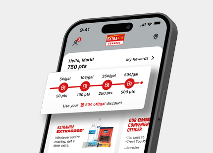 Mobile phone with ExtraMile Rewards app