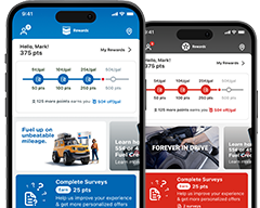 Chevron and Texaco app homepage screens