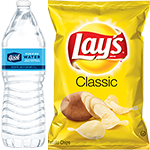 water bottle and bag of chips